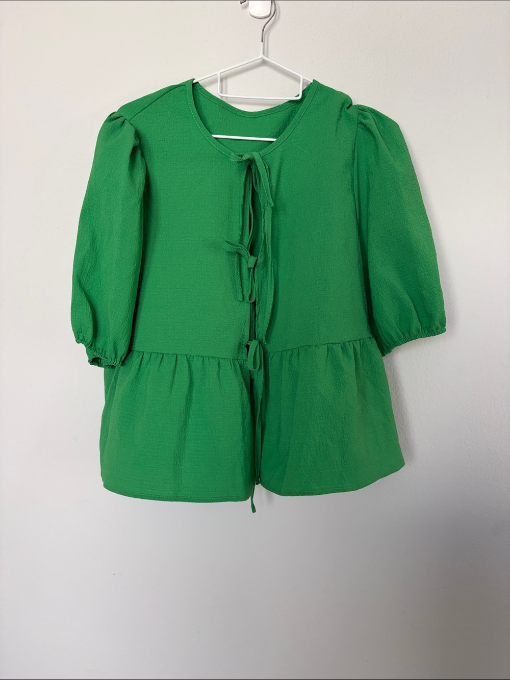 SHEIN Green Tie-Front Peplum Top